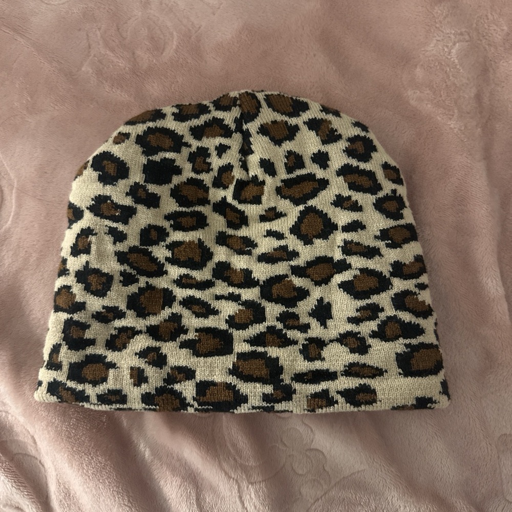 Fashion Nova Leopard Print Beanie - Brown and Black
